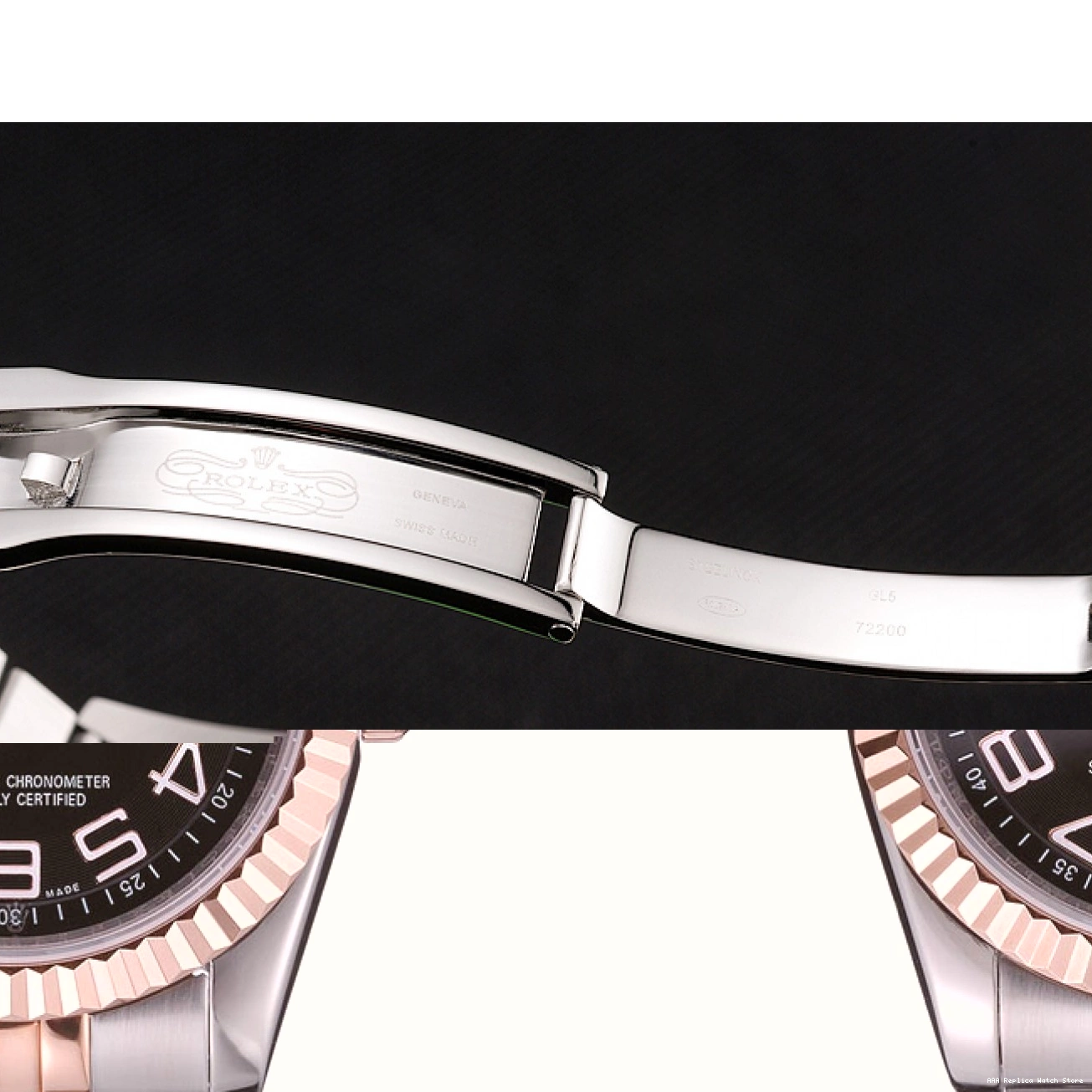 Aaa replica watch Swiss Two Rolex Rubies Bracelet Day-Date 1454105 And Dial Diamonds Black Tone 0709